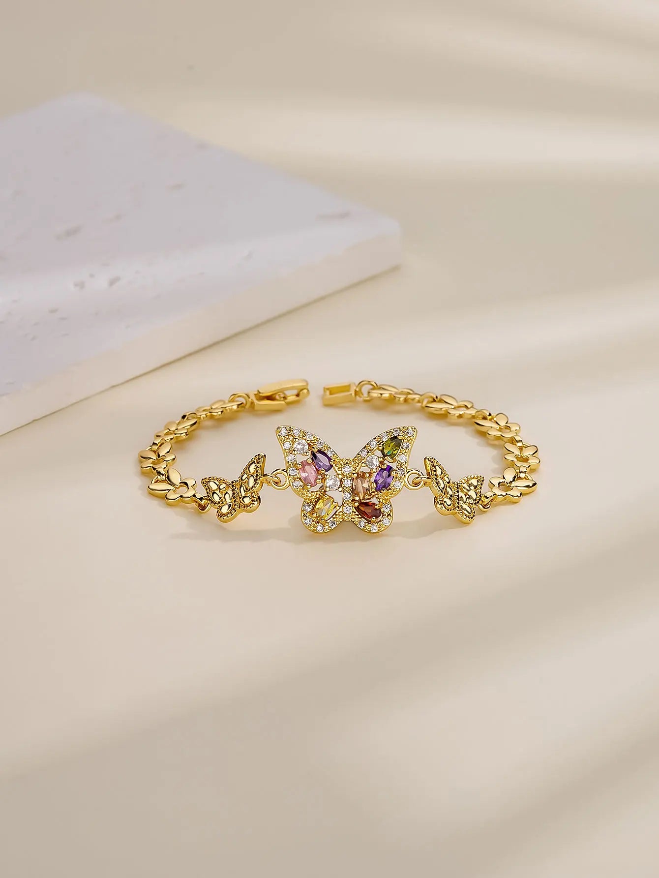 luckacco fansibao 3 zircon inlaid butterfly bracelets for women exquisite gold plated jewelry