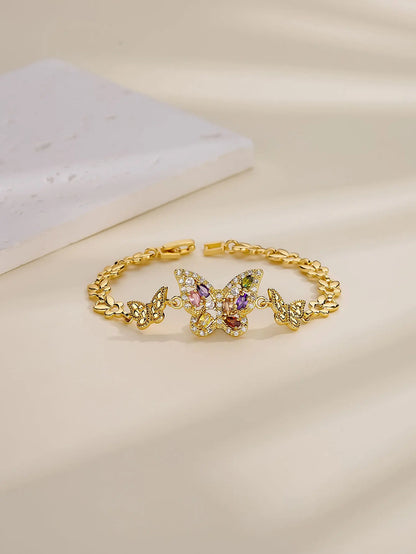 Luckacco FanSibao 3 zircon inlaid butterfly bracelets for women exquisite gold plated jewelry