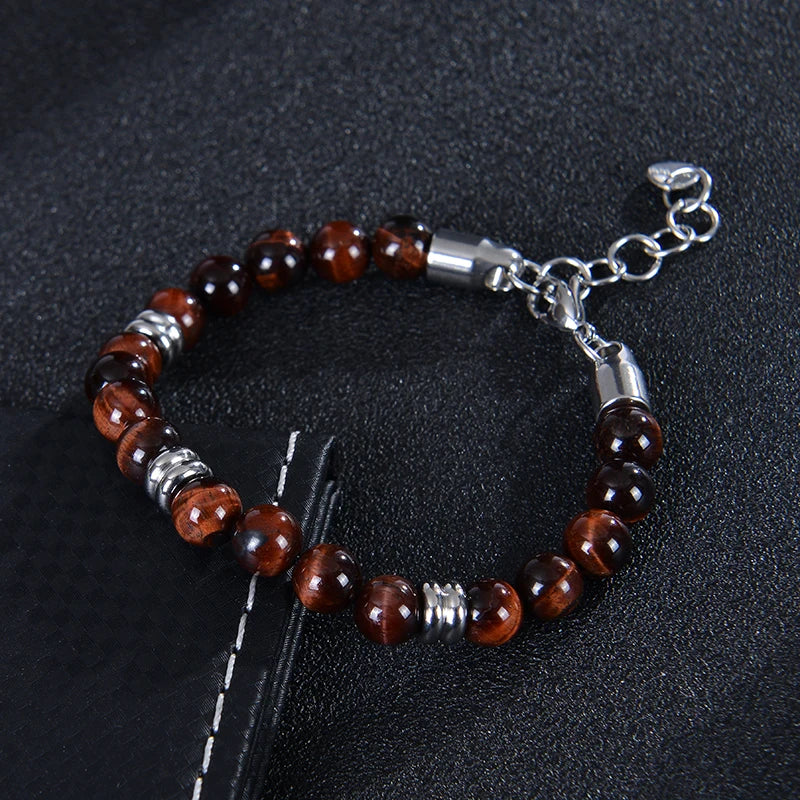 luckacco 8mm natural stone lapis lazuli beaded bracelet adjustable stainless steel chain bracelet for men women handmade jewelry gifts