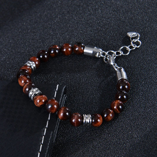 Luckacco 8mm Natural Stone Lapis Lazuli Beaded Bracelet Adjustable Stainless Steel Chain Bracelet for Men Women Handmade Jewelry Gifts