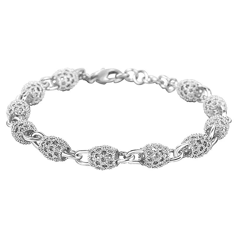 luckacco 925 silver flower beads charm bracelets for women hollow ball silver bracelet adjustable wedding party jewelry gifts