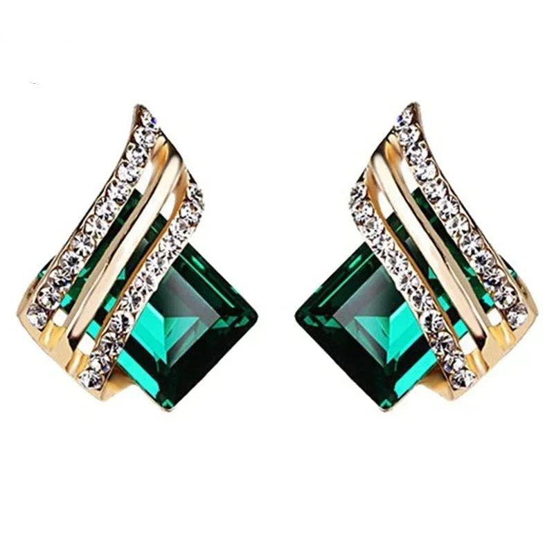 luckacco fashion gold-plated zircon earrings crystal earrings engagement earrings for women princess jewelry birthday anniversary gifts