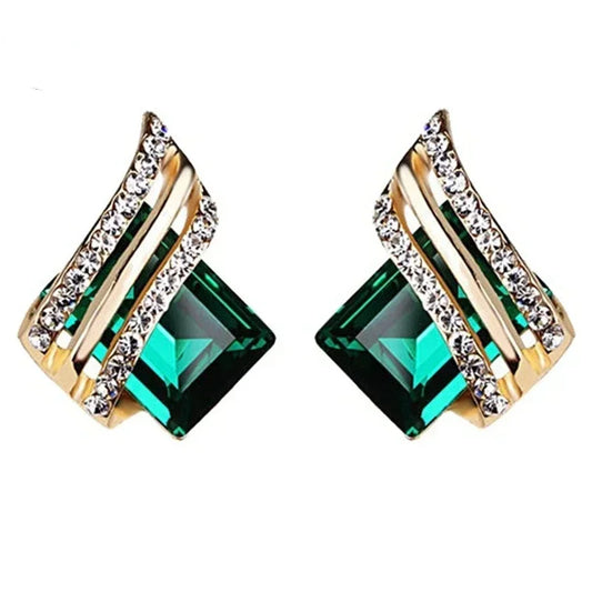 Luckacco Fashion Gold-plated Zircon Earrings Crystal Earrings Engagement Earrings for women Princess Jewelry Birthday Anniversary Gifts