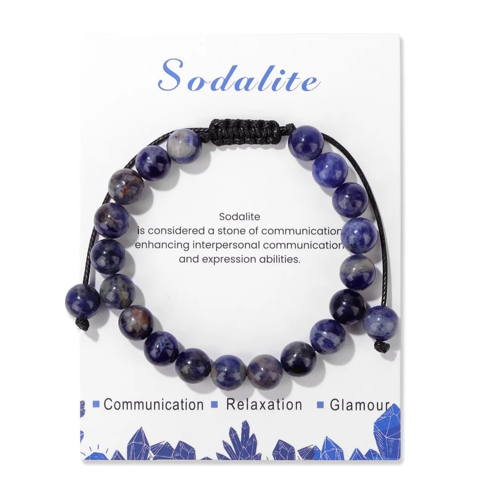 luckacco adjustable healing amethysts bracelets for women men natural stone 8mm beads braided bracelet stress relief anxiety jewelry