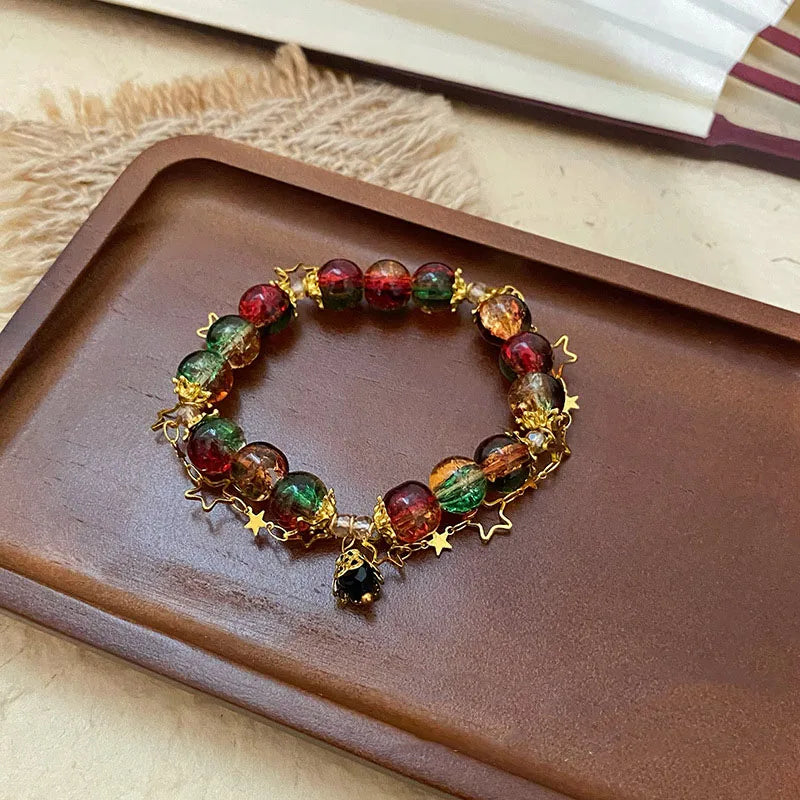 luckacco star bead imitation glass bracelet for girls' christmas, colorful and trendy atmosphere, high-end and versatile bracelet gifts