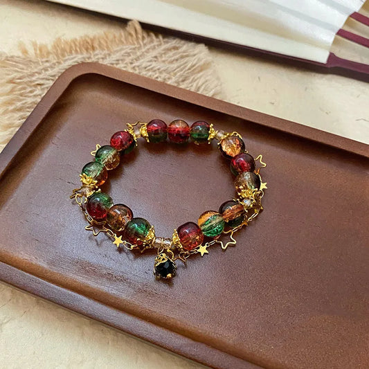 Luckacco Star Bead Imitation Glass Bracelet for Girls' Christmas, Colorful and Trendy Atmosphere, High-End and Versatile Bracelet Gifts