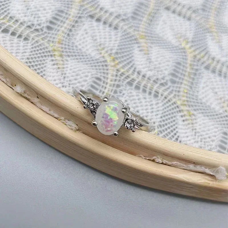 luckacco rings for women fashion high-end jewelry stainless steel copper opal embed dove egg shape couple lovers rings for women wedding