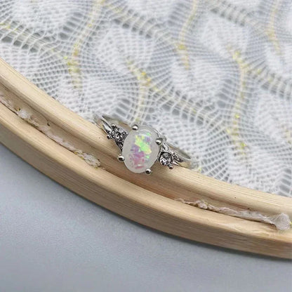 Luckacco Rings for Women Fashion High-End Jewelry Stainless Steel Copper Opal Embed Dove Egg Shape Couple Lovers Rings for Women Wedding