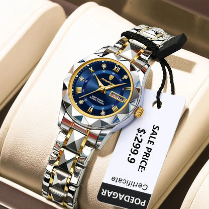 Luckacco POEDAGAR Fashion Ladies Wristwatch Week Date Luminous Waterproof Woman Watch Stainless Steel Luxury Women's Quartz Watches reloj