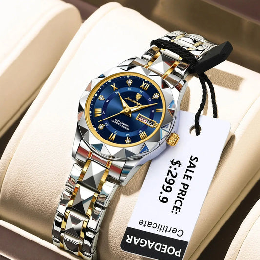 Luckacco POEDAGAR Fashion Ladies Wristwatch Week Date Luminous Waterproof Woman Watch Stainless Steel Luxury Women's Quartz Watches reloj