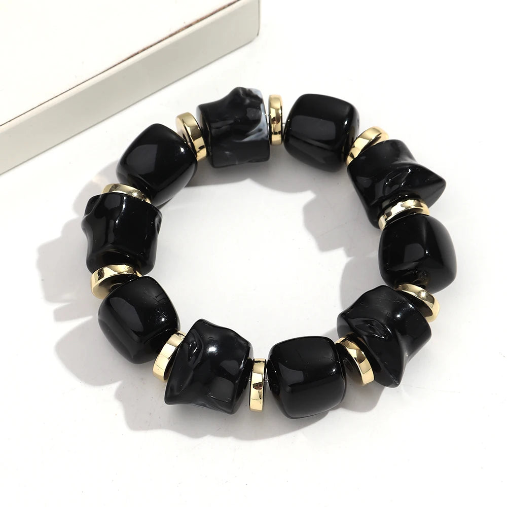 luckacco new acrylic irregular geometric handmade elastic bracelet for woman man colorful beaded statement bracelets unique jewelry gift