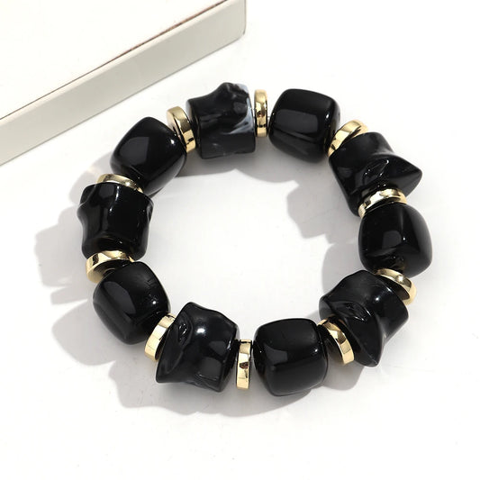 Luckacco New Acrylic Irregular Geometric Handmade Elastic Bracelet for Woman Man Colorful Beaded Statement Bracelets Unique Jewelry Gift