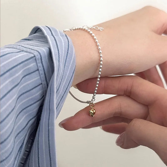 Luckacco New 925 Silver Geometric Bead Punk Peace of Mind Words Irregular String Bracelet For Woman Girl Fashion Jewelry Gift Dropship