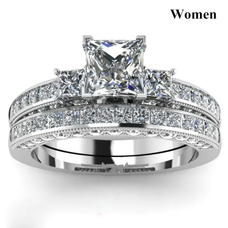 luckacco couple rings exquisite women rhinestones zirconia rings set simple gold color men stainless steel cz stone rings wedding jewelry
