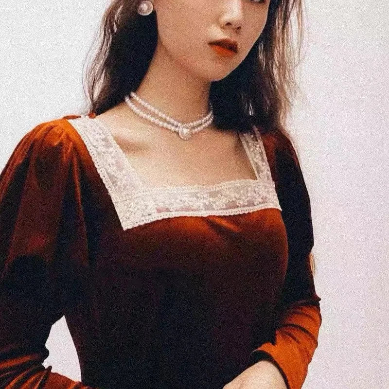 luckacco women elegant pearl double layers necklace earrings exquisite vintage classic chains for lady party wedding retro jewelry choker