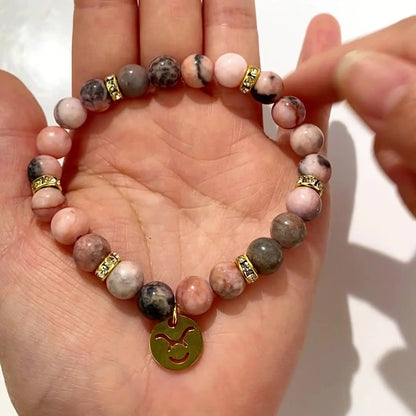 Luckacco MHS.SUN 12 Star Zodiac Sign Pink Zebra Stone Beaded Bracelets Constellation Fashion Birthday Party Jewelry For Women Men