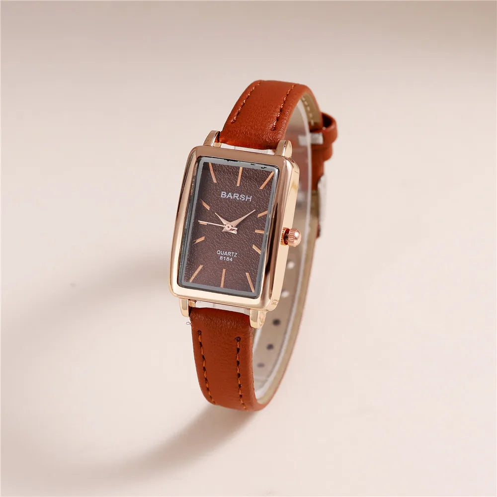 luckacco fashion rectangle dial quartz women leather watch