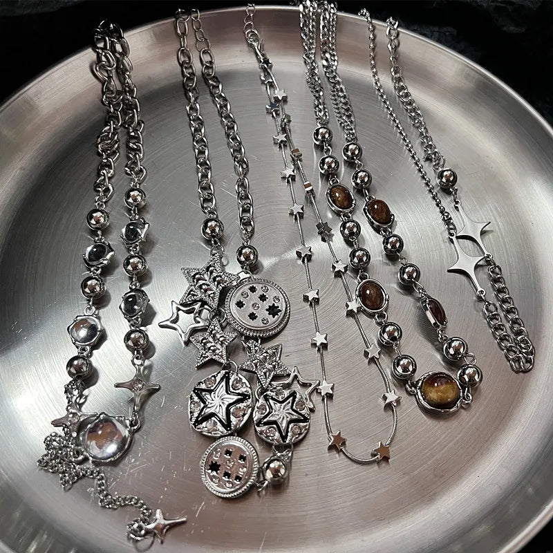 luckacco punk retro button star pendant necklace trendy delicate silver color unisex choker personalised luxury jewelry for women