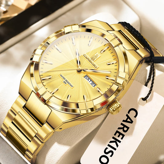 Luckacco CAREKISO Military Business Men Clock Date Week Waterproof Luminous Quartz Man Wristwatch Stainless Steel Men's Watches Reloj+Box