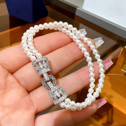Luckacco SUYU Women's Light Luxury Design Elegant Imitation Pearl Necklace Versatile Unique Design Bracelet Fashion Sweater Chain