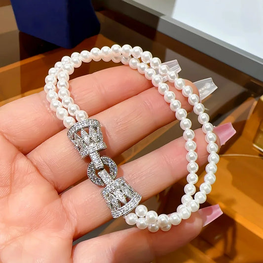 Luckacco SUYU Women's Light Luxury Design Elegant Imitation Pearl Necklace Versatile Unique Design Bracelet Fashion Sweater Chain