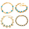 Luckacco U7 Gold Color Oval Horse Eyes Round Blue Turquoise Stone Beaded Chain Bracelets for Women Boho Jewelry Gift for Her QC