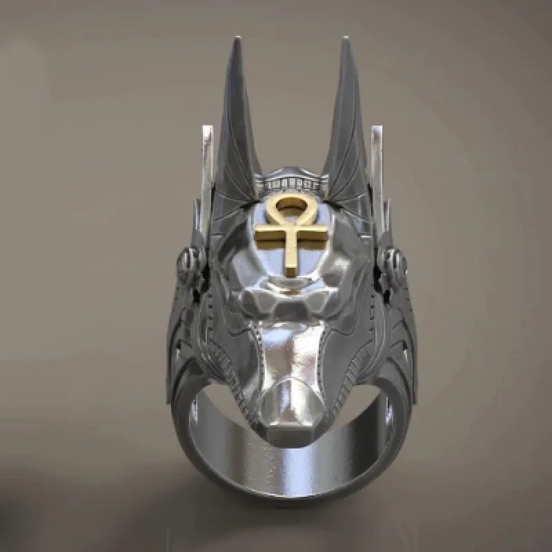 luckacco new vintage egyptian cross anubis god rings for men unisex punk style wolf head men finger rings hiphop party ring men