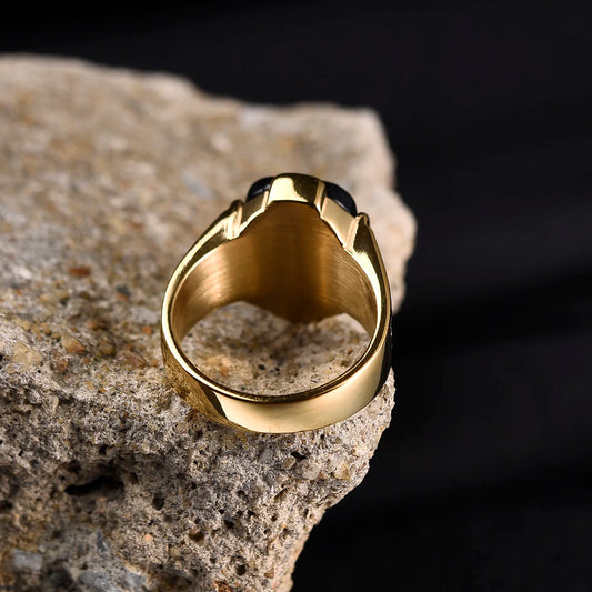 Luckacco R3351g Men's High Quality Vintage Stainless Steel Gemstone Styles Ring Jewelry