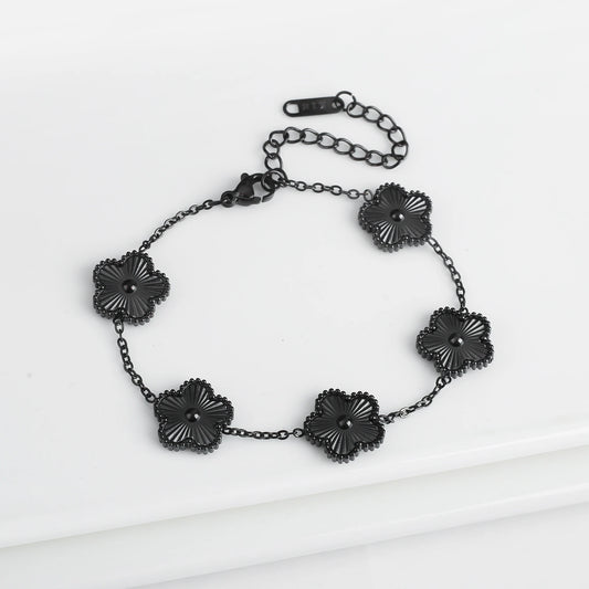 Luckacco Classic Luxury Stainless Steel Bracelet Ladies Adjustable Five Flower Bracelets for Women New Fashion Party Jewelry Gifts Clover