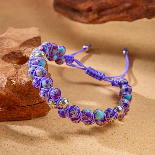 Luckacco Fashion Colorful Natural Stone Beaded Bracelet for Women Braided Bracelet Bohemian Holiday Jewelry Adjustable Gift