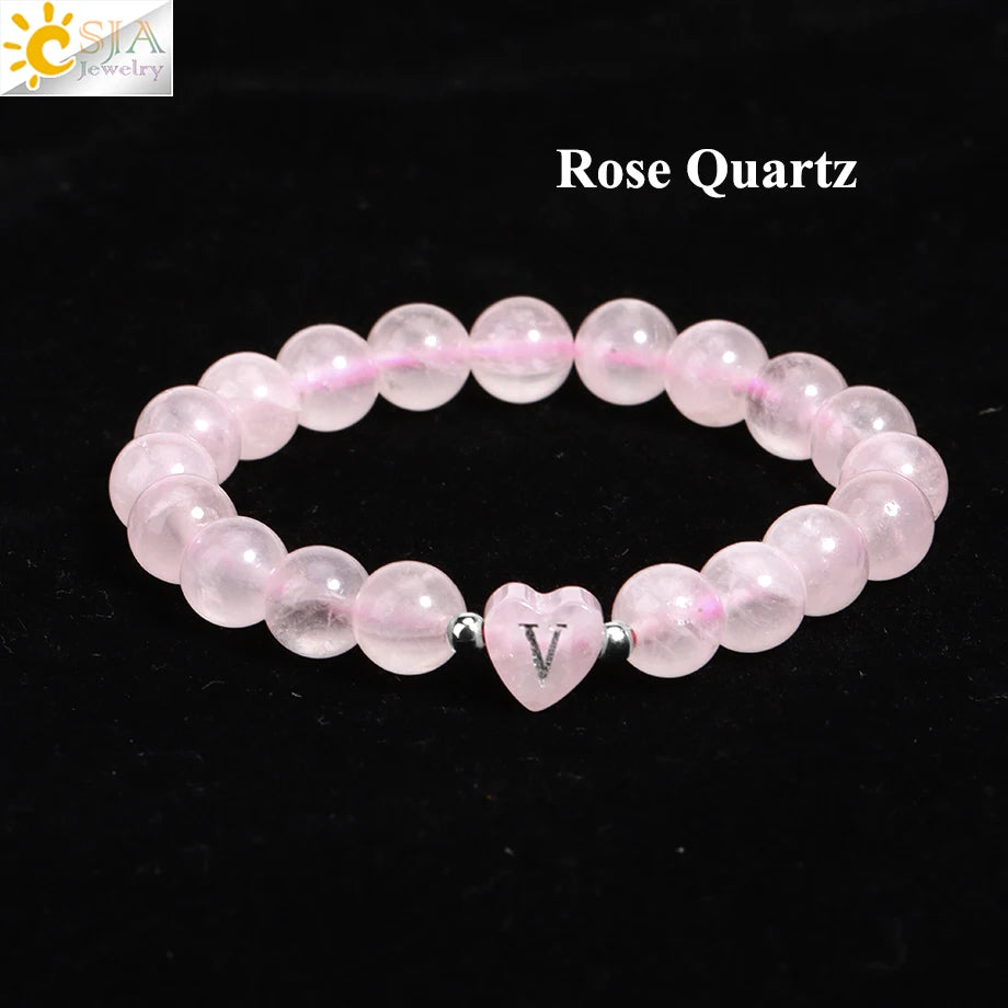 luckacco 26 letter a-z initial heart shape crystal bracelets real natural stone beads amethysts obsidian sodalite bracelet for lover h283