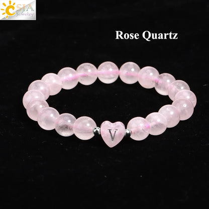 Luckacco 26 Letter A-Z Initial Heart Shape Crystal Bracelets Real Natural Stone Beads Amethysts Obsidian Sodalite Bracelet for Lover H283