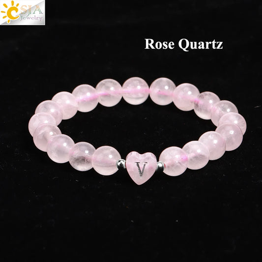 Luckacco 26 Letter A-Z Initial Heart Shape Crystal Bracelets Real Natural Stone Beads Amethysts Obsidian Sodalite Bracelet for Lover H283