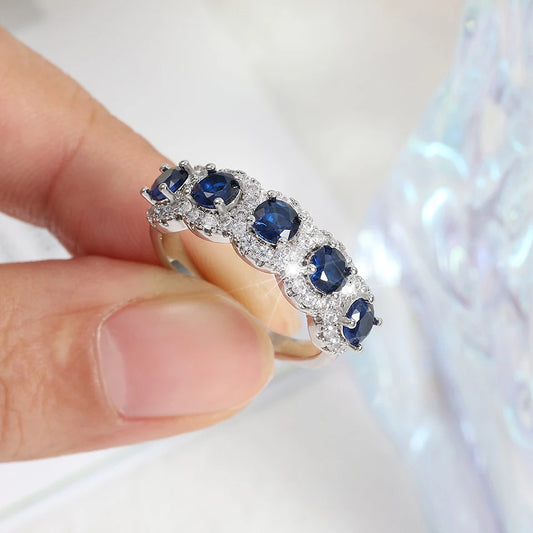 Luckacco picksClassic Blue Cubic Zirconia Round Copper Rings For Women Girls Silver Color Metal Crystal Fingers Accessories Jewelry Gifts