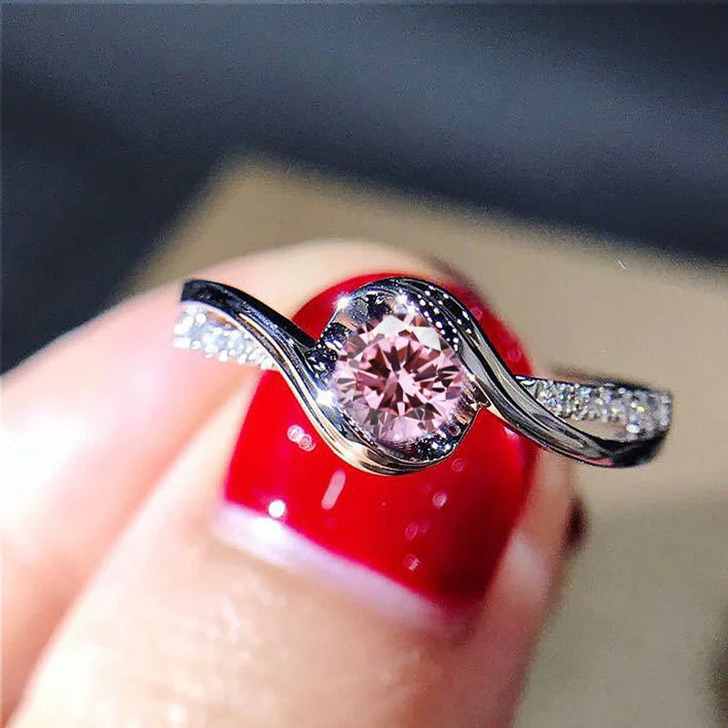 luckacco pink cubic zirconia ring suitable for women's engagement wedding luxury accessories sparkling silver fashion jewelry