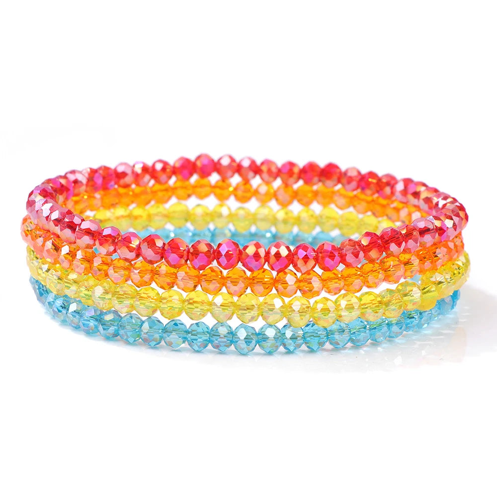luckacco 4pcs/set shinning crystal beads elastic bracelet bohemian faceted colorful crystal glass beaded bracelet bangles set for women