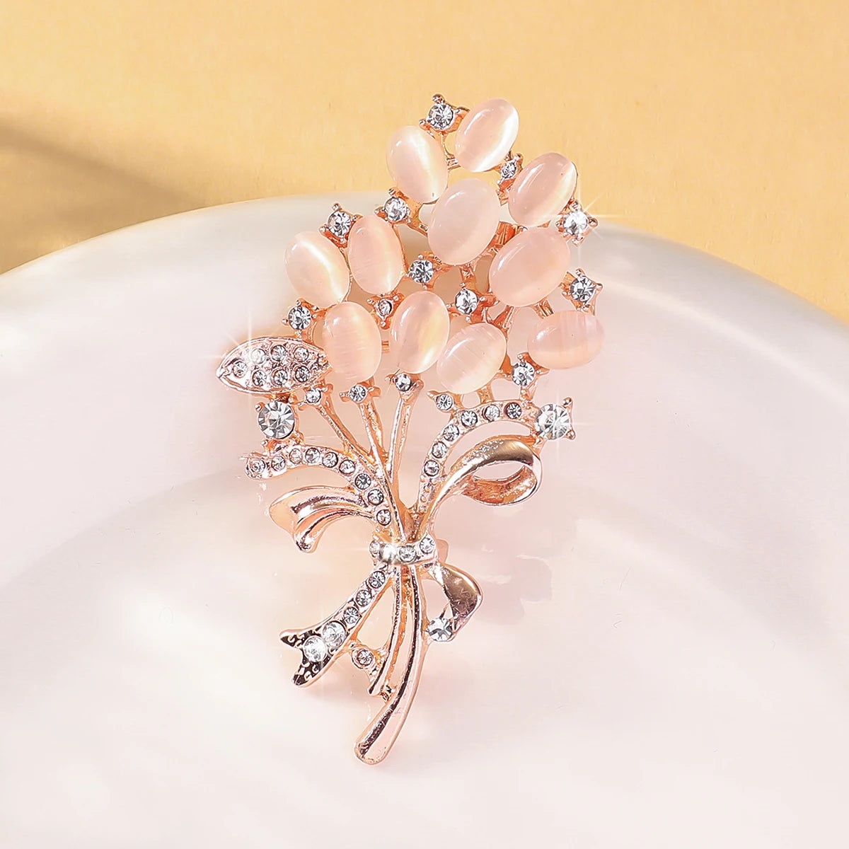 luckacco 1pc fashionable opal stone flower brooch pin garment accessories birthday gift brooches for women rhinestone brooch pin-6691