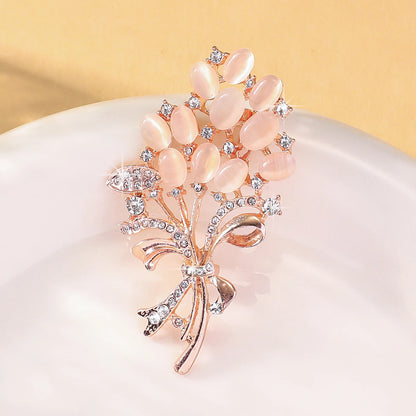 Luckacco 1PC Fashionable Opal Stone Flower Brooch Pin Garment Accessories Birthday Gift Brooches For Women Rhinestone Brooch Pin-6691