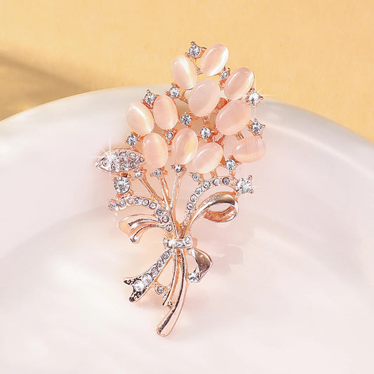 Luckacco 1PC Fashionable Opal Stone Flower Brooch Pin Garment Accessories Birthday Gift Brooches For Women Rhinestone Brooch Pin-6691