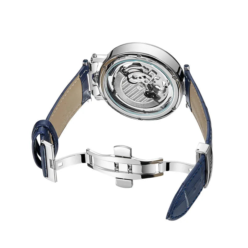 luckacco difful luxury big skeleton dial mens watch moon phase tourbillon leather men automatic watches