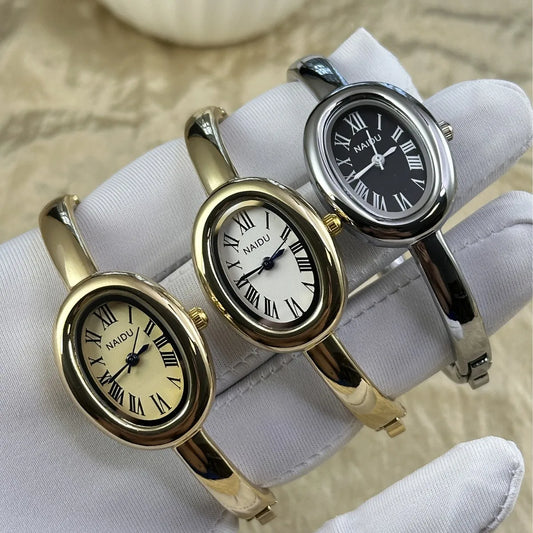 Luckacco Simple Oval Women Quartz Watch Luxury Roman Numerals Reloj Vintage Clock Ladies Stainless Steel Orologio Gold Sliver Wristwatch