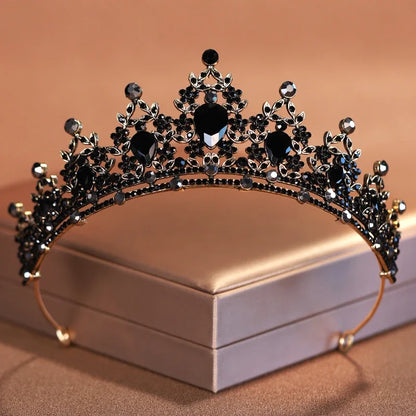Luckacco Bridal Headwear Black-Colour Women's Ballroom Crown Baroque Crystal Tiaras And Crowns Bridal Wedding Hair Accessories Jewelry