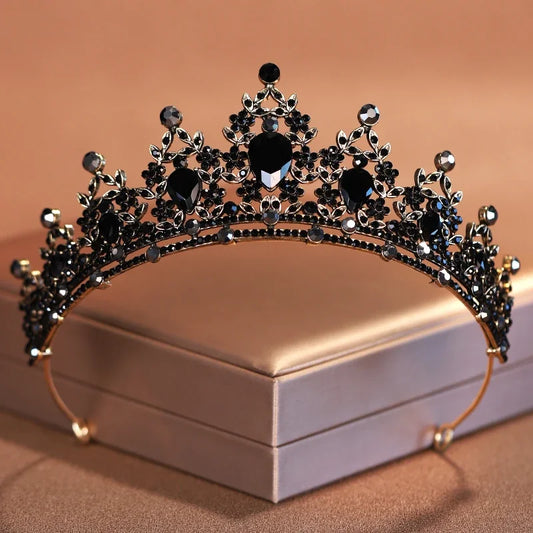 Luckacco Bridal Headwear Black-Colour Women's Ballroom Crown Baroque Crystal Tiaras And Crowns Bridal Wedding Hair Accessories Jewelry