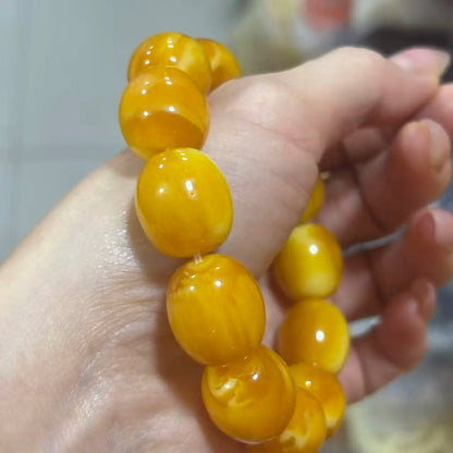Luckacco Natural Amber Honey Wax Bracelet Baltic Chicken Oil Yellow Barrel Bead Amber Bracelet Original Stone Men's and Women's Pendant