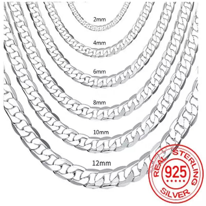 Men's 925 Sterling Silver Italian Cuban Curb Chain Necklaces For Men Women Solid Silver Figaro Chain Layering Necklace - luckacco