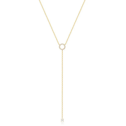 Luckacco S925 Sterling Silver Double-Deck Circle Zircon Pendant Long O-Chain Choker Necklace 2024 Spring Women Wedding Fine Jewelry