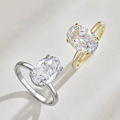 Luckacco Luxury Oval Cut Cubic Zirconia Rings for Women Simple Classic Design Wedding Engagement Promise Accessories Eternity Jewelry