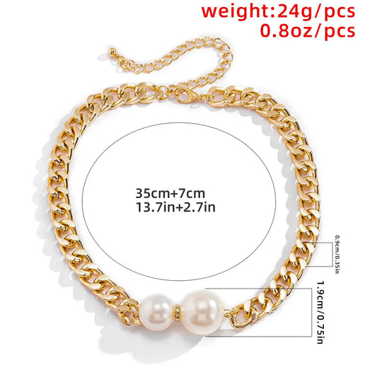 Luckacco Vintage Punk Cuban Chains Necklaces Women Gothic Imitation-Pearl Pendant Necklace Girl Chokers Fashion Accessories Jewellery