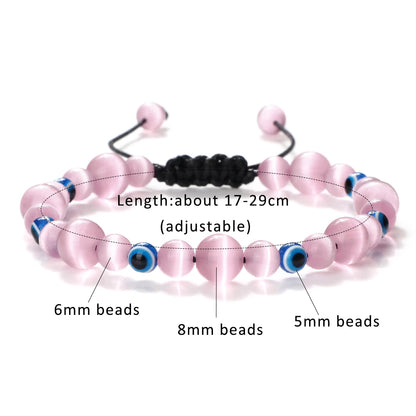 Luckacco Pink Cat Eye Stone Bracelet for Women Men Natural Opal Quartz Chakra Devil's Eye Beads Butterfly Charm Bangle Wrist Jewelry Gift
