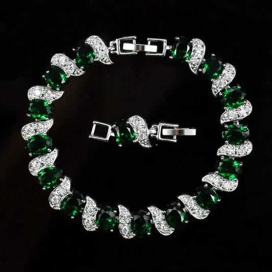 Luckacco Exquisite Shiny Tennis Ball Shape Crystal Zircon Bracelet for Women Fashion Evening Party Jewelry Girls Gift